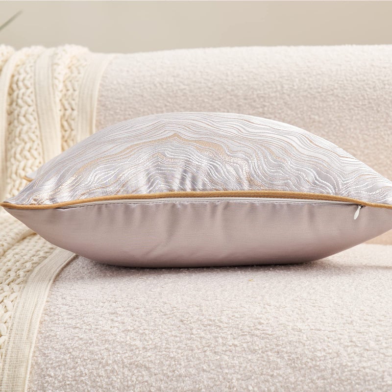 Avigers 20 x 20 Inch Square Silver Gray Gold Abstract Striped Embroidery Cushion Case Luxury Modern Throw Pillow Cover Decorative Pillow for Couch Living Room Bedroom Car - Image 3